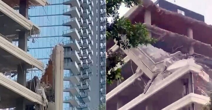 Bloque de concreto cayó de edificio en demolición en Miami