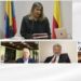 Captura de video del Complejo Judicial de Paloquemao que muestra a la jueza, Sandra Heredia (arriba), al abogado Jaime Granados (2d-abajo) y al expresidente colombiano Álvaro Uribe (2i-abajo), durante la audiencia celebrada Bogotá. EFE/ Complejo Judicial de Paloquemao